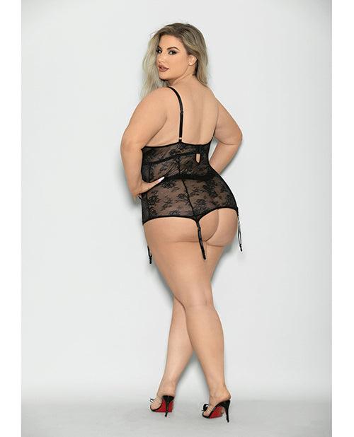product image,Flame Fetish Soulmate Lace Up Bustier & Wide Band Thong Black 1x/2x - SEXYEONE