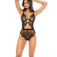 Floral Lace & Mesh Underwire Teddy w/Keyhole Details Black - SEXYEONE