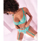 Floral Lace Bra, Garter Belt & Panty Aqua - SEXYEONE