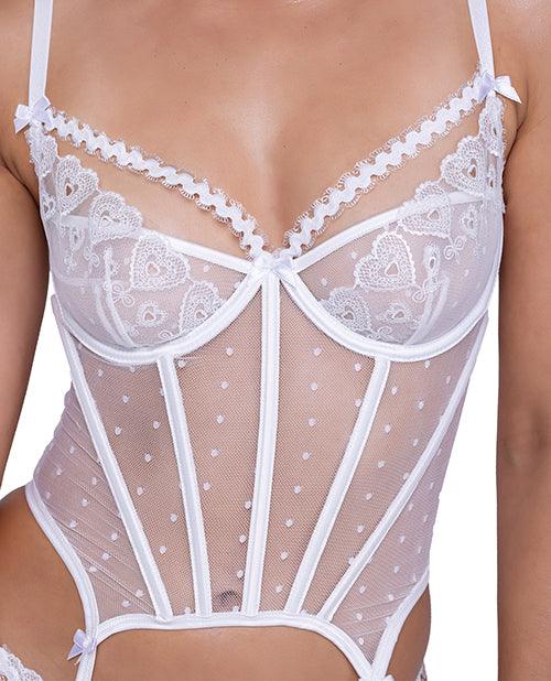 image of product,Forever Yours Embroidered Bustier & Thong White - SEXYEONE