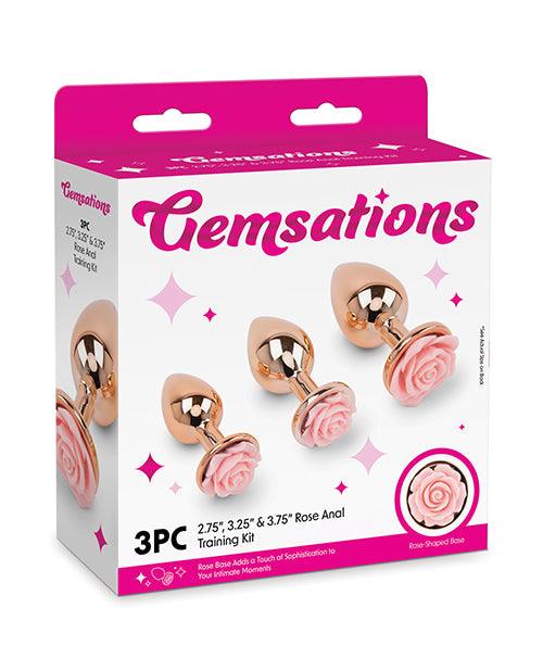 product image, Gemsations 3 pc 2.75" & 3.15" & 3.7" Rose Metal Butt Plug Training Set - Rose Gold - SEXYEONE