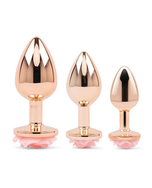 image of product,Gemsations 3 pc 2.75" & 3.15" & 3.7" Rose Metal Butt Plug Training Set - Rose Gold - SEXYEONE