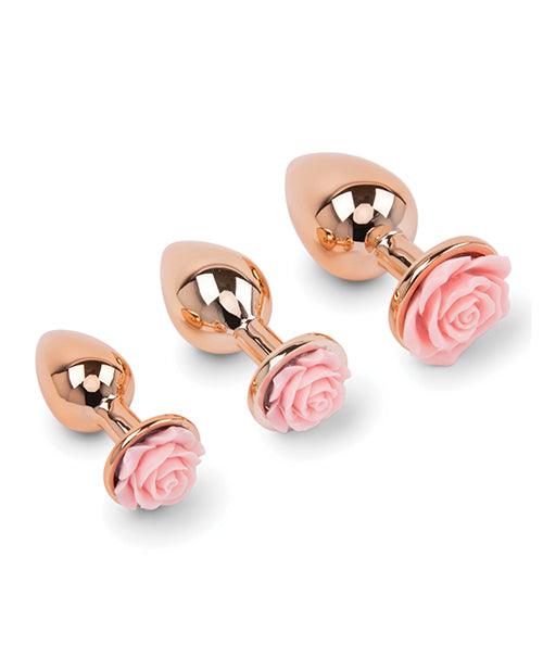 image of product,Gemsations 3 pc 2.75" & 3.15" & 3.7" Rose Metal Butt Plug Training Set - Rose Gold - SEXYEONE