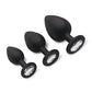 Gemsations 3 pc 2.75" & 3.15" & 3.7" Silicone Bling Bling Butt Plug Training Set - Black - SEXYEONE