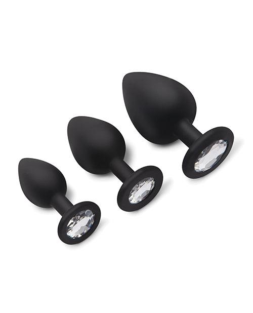 image of product,Gemsations 3 pc 2.75" & 3.15" & 3.7" Silicone Bling Bling Butt Plug Training Set - Black - SEXYEONE