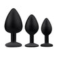 Gemsations 3 pc 2.75" & 3.15" & 3.7" Silicone Bling Bling Butt Plug Training Set - Black - SEXYEONE