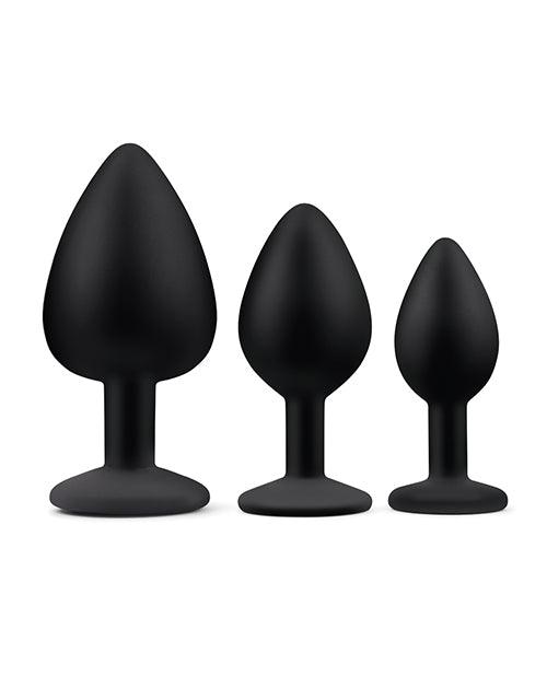 image of product,Gemsations 3 pc 2.75" & 3.15" & 3.7" Silicone Bling Bling Butt Plug Training Set - Black - SEXYEONE