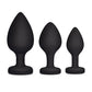 Gemsations 3 pc 2.75" & 3.15" & 3.7" Silicone Bling Bling Heart Butt Plug Training Set - Black - SEXYEONE