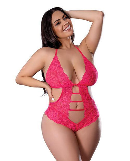 Get It Girl Lace Halter Teddy w/Snap Crotch - Pink QN - SEXYEONE