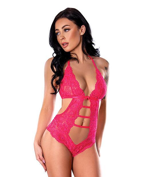 product image, Get It Girl Lace Halter Teddy w/Snap Crotch - Pink - SEXYEONE