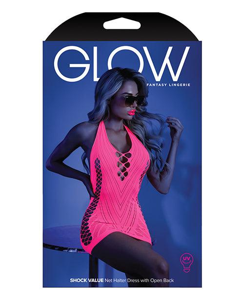 image of product,Glow Black Light Net Halter Dress Neon Pink O/s - SEXYEONE