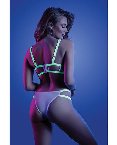 image of product,Glow Night Vision Glow In The Dark Bralette & Cage Panty - SEXYEONE