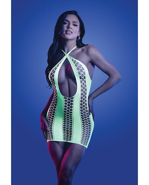 product image, Glow Synthesize UV Reactive Seamless Halter Dress - Neon Green O/S - SEXYEONE