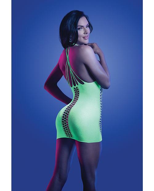 image of product,Glow Synthesize UV Reactive Seamless Halter Dress - Neon Green O/S - SEXYEONE