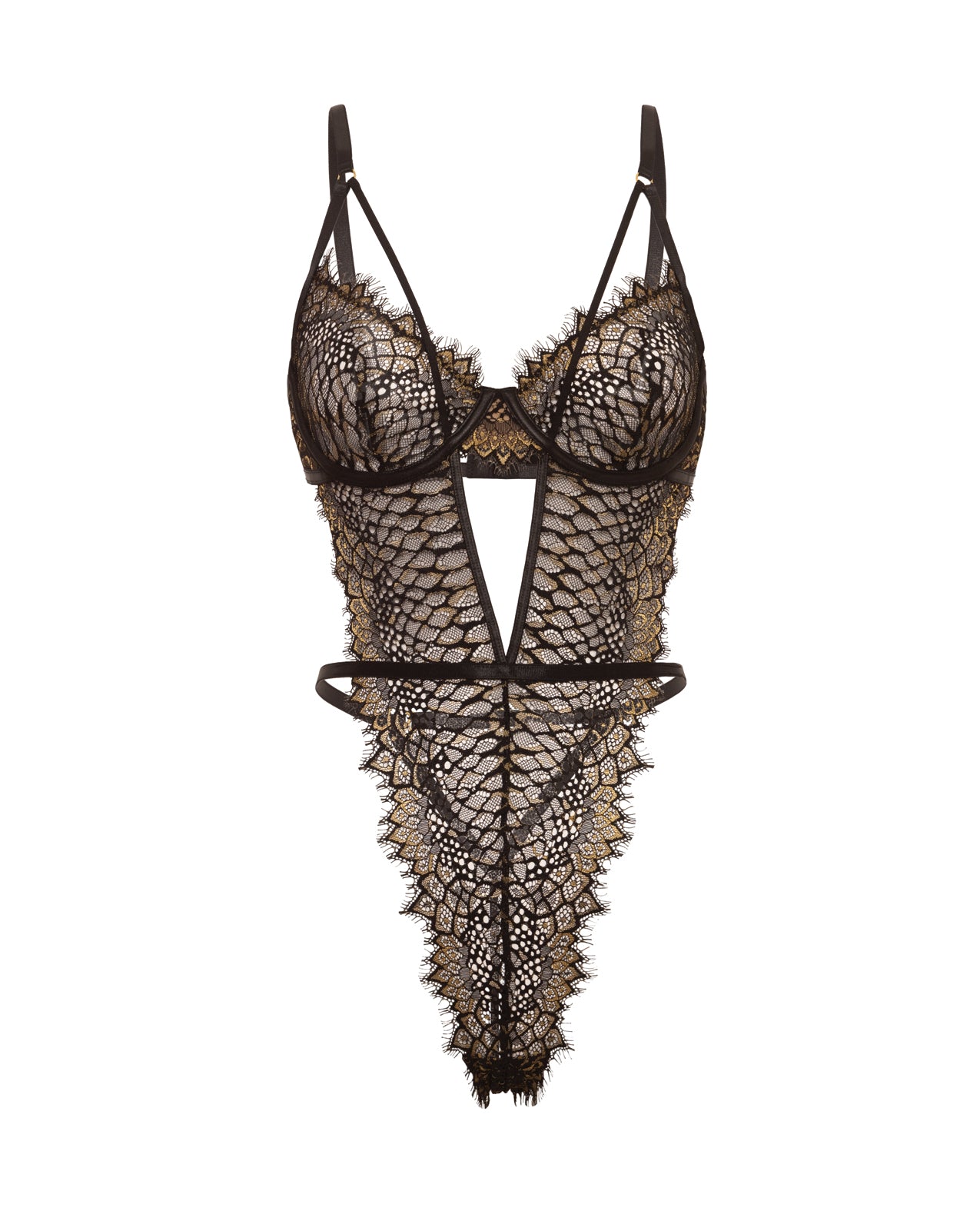 image of product,Greta Snake Eyelash Lace Teddy - Black/Gold - SEXYEONE