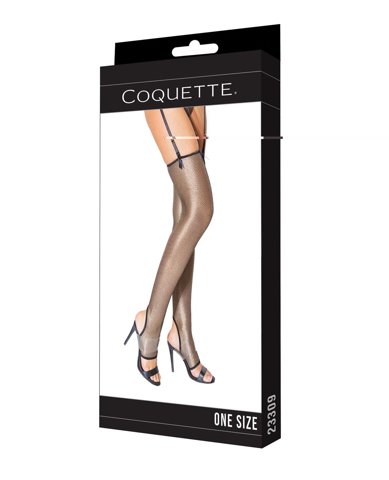 image of product,'holiday Metallic Fishnet Toeless Stockings Black/gold O/s - SEXYEONE
