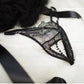 'holiday Metallic Scallop Stretch Lace Crotchless Panty Black/silver Os/xl - SEXYEONE