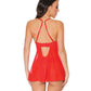 Holiday Scallop Stretch Lace & Mesh Babydoll & Thong Red/gold - SEXYEONE