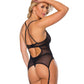 Holiday Scallop Stretch Lace Bustier W/bow & Thong Black - SEXYEONE