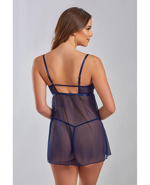 product image,Jennie Cross Dyed Galloon Lace & Mesh Babydoll Navy - SEXYEONE