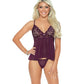 Jewel Front Lace and Mesh Babydoll w/G-String - Plum - SEXYEONE