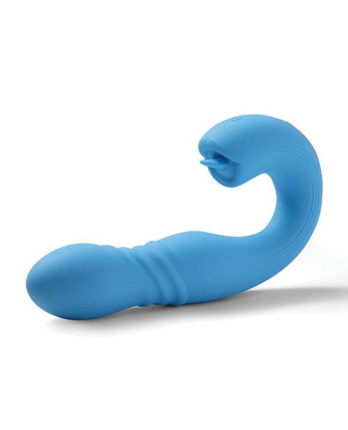 image of product,Joi App Controlled Thrusting G-spot Vibrator & Clit Licker - Blue - SEXYEONE