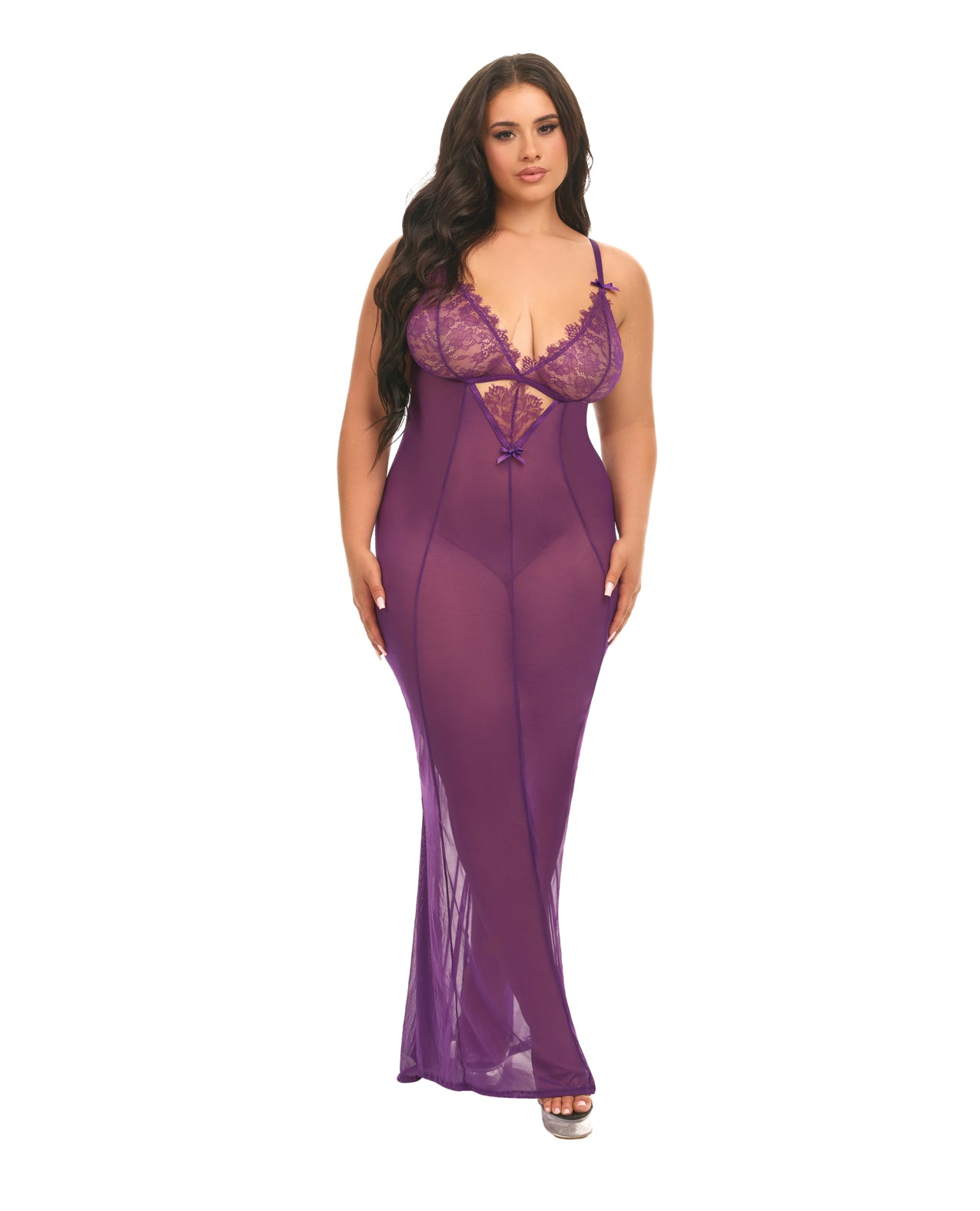 product image, Katana Mesh & Eyelash Lace Gown - Purple 1X/2X - SEXYEONE