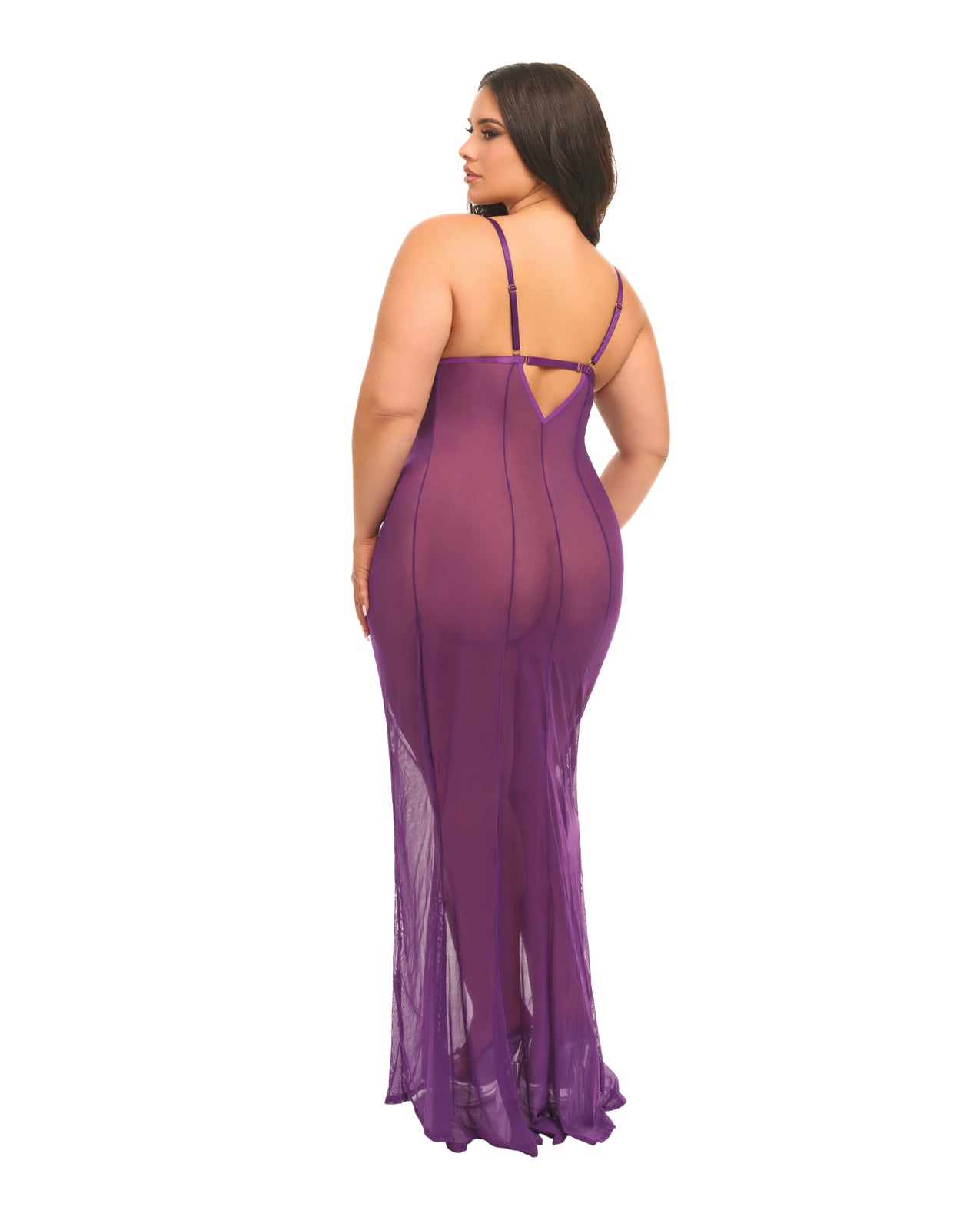 image of product,Katana Mesh & Eyelash Lace Gown - Purple 1X/2X - SEXYEONE