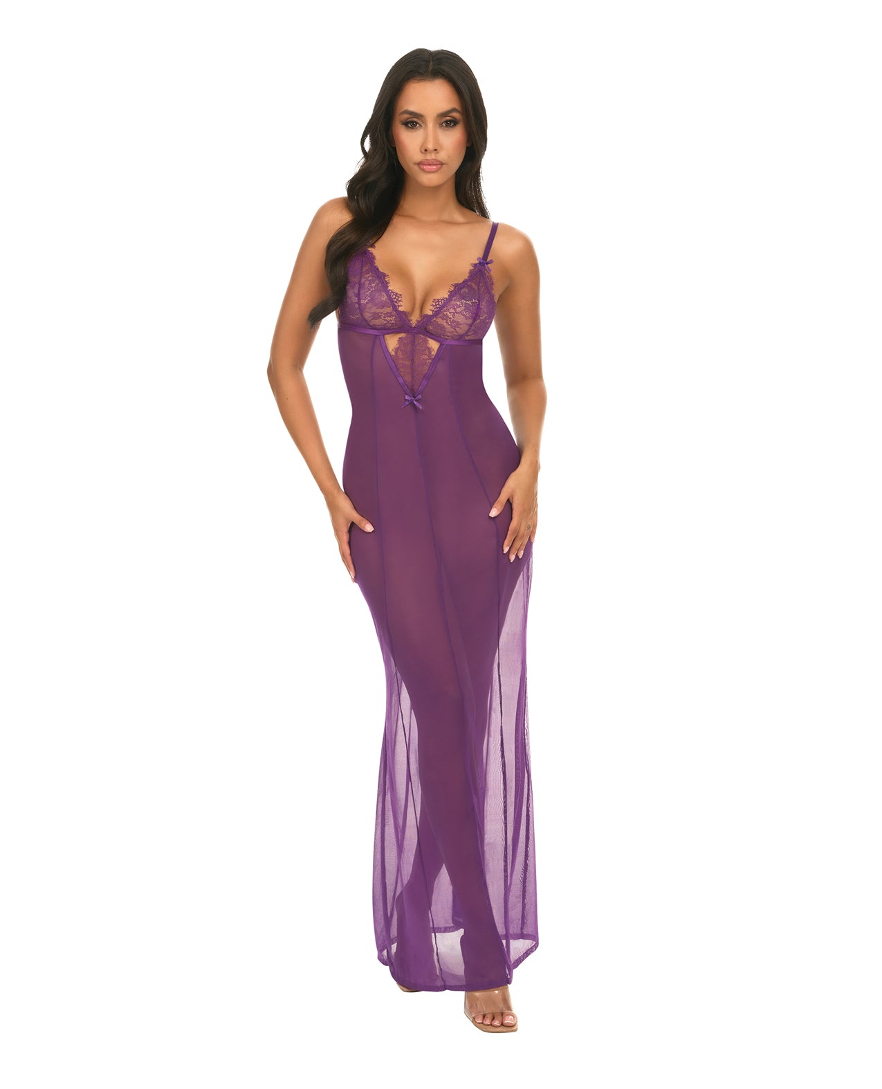 product image, Katana Mesh & Eyelash Lace Gown - Purple - SEXYEONE