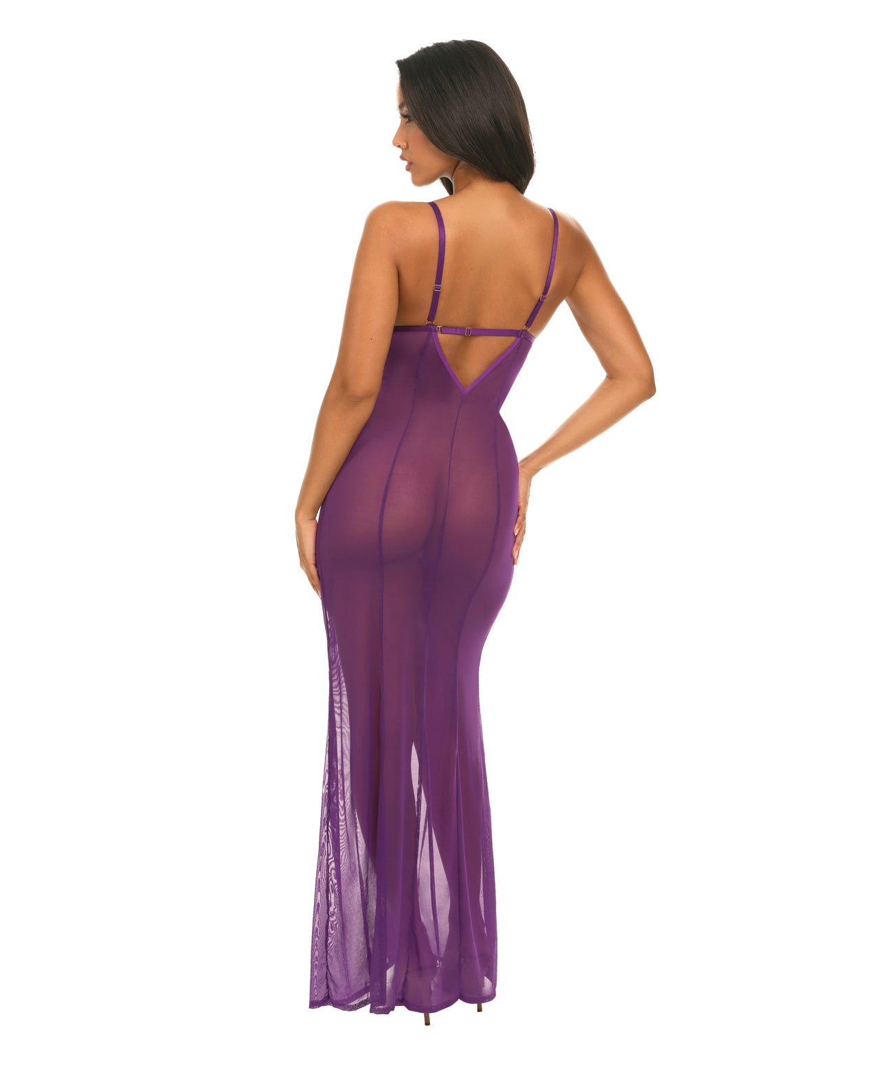 image of product,Katana Mesh & Eyelash Lace Gown - Purple - SEXYEONE