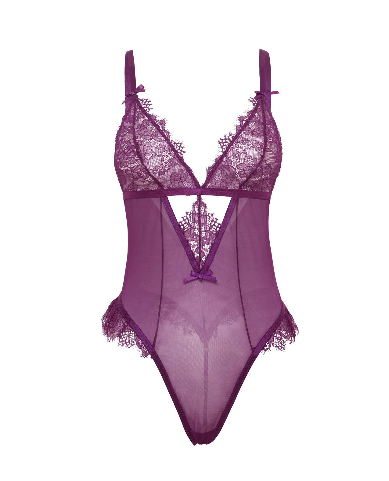 image of product,Katana Mesh & Lace Teddy - Purple 1X/2X - SEXYEONE