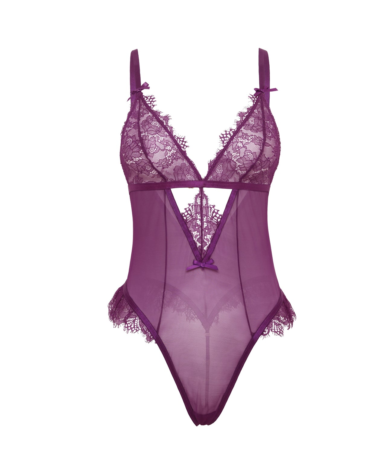 image of product,Katana Mesh & Lace Teddy - Purple - SEXYEONE