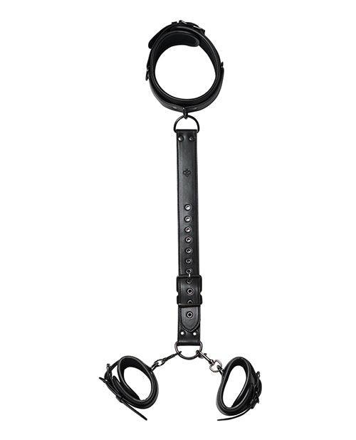 product image, Kinky Play Box Locking Harness Collar to Wrist Restraints - Black - SEXYEONE