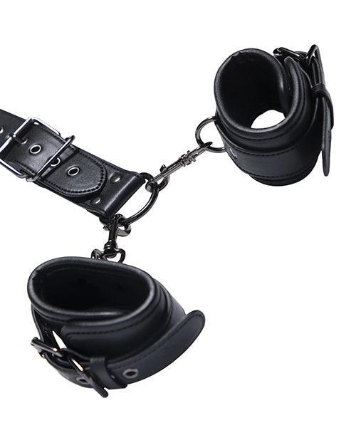 image of product,Kinky Play Box Locking Harness Collar to Wrist Restraints - Black - SEXYEONE