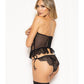 Lace and Dot Mesh Open Cup Bustier w/Hook and Eye Closure & Panty - Black - SEXYEONE