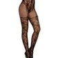 Lace and Fishnet Pantyhose with High-Waisted Lace Panty Design - Black O/S - SEXYEONE