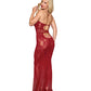 Lace and Mesh Seamless Halter Bodystocking Gown w/Rhinestone Details - Ox Blood O/S - SEXYEONE