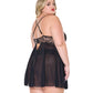 Lace and Mesh Underwire Babydoll w/Thong - Black/Rose Gold 1X/2X - SEXYEONE