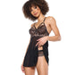 Lace and Mesh Underwire Babydoll w/Thong - Black/Rose Gold - SEXYEONE