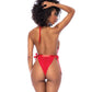 Lace Deep-V Halter Teddy w/Hook and Eye Crotch Closure - Red - SEXYEONE