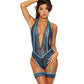 Lace Deep V Open Crotch Teddy w/Leg Bands - Navy/Aqua XXL - SEXYEONE