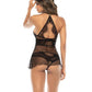 Lace Long Line Underwire Bra w/Removable Skirt & Thong Panty Black - SEXYEONE