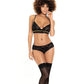 Lace Underwire Bra, Thong & Garterbelt W/lace Up Detail Black - SEXYEONE