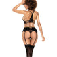 Lace Underwire Bra, Thong & Garterbelt W/lace Up Detail Black - SEXYEONE