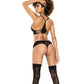 Lace Underwire Bra, Thong & Garterbelt W/lace Up Detail Black - SEXYEONE