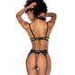 Lace Underwire Bra w/Crotchless Thong and Garter 3 pc Set - Black - SEXYEONE