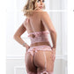 'lace Up Halter Bustier, High Waist Cheekini & Lace Garters Fairy Tale Pink O/s - SEXYEONE