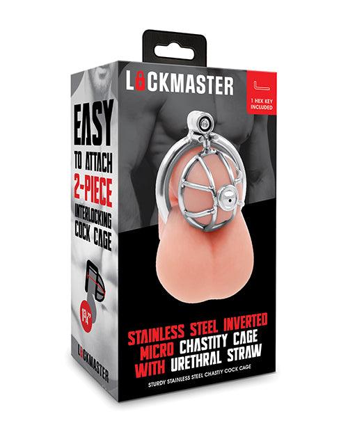 product image, Lockmaster Stainless Steel Inverted Micro Chastity Cage w/Urethral Straw - Silver - SEXYEONE