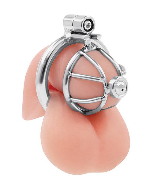 image of product,Lockmaster Stainless Steel Inverted Micro Chastity Cage w/Urethral Straw - Silver - SEXYEONE