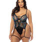 Lola Unlined Underwire Embroidered Teddy w/Attached Garter Stays - Black 1X - SEXYEONE